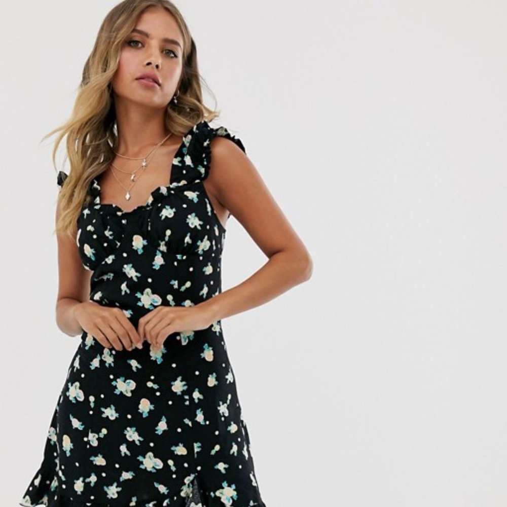 NEW Free People Mini Print Dress in Black